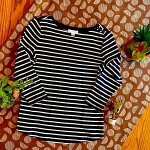 CHARTER CLUB Black White Striped Boatneck Top 3/4 Sleeve Size SP